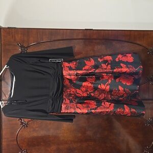 Elegant Black and Red Floral Skirt